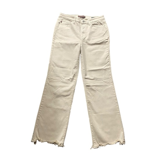Judy Blue Denim - Judy Blue Women's Khaki Tan Straight Fit Jeans Frayed Ankle Bottom Sz 13/31